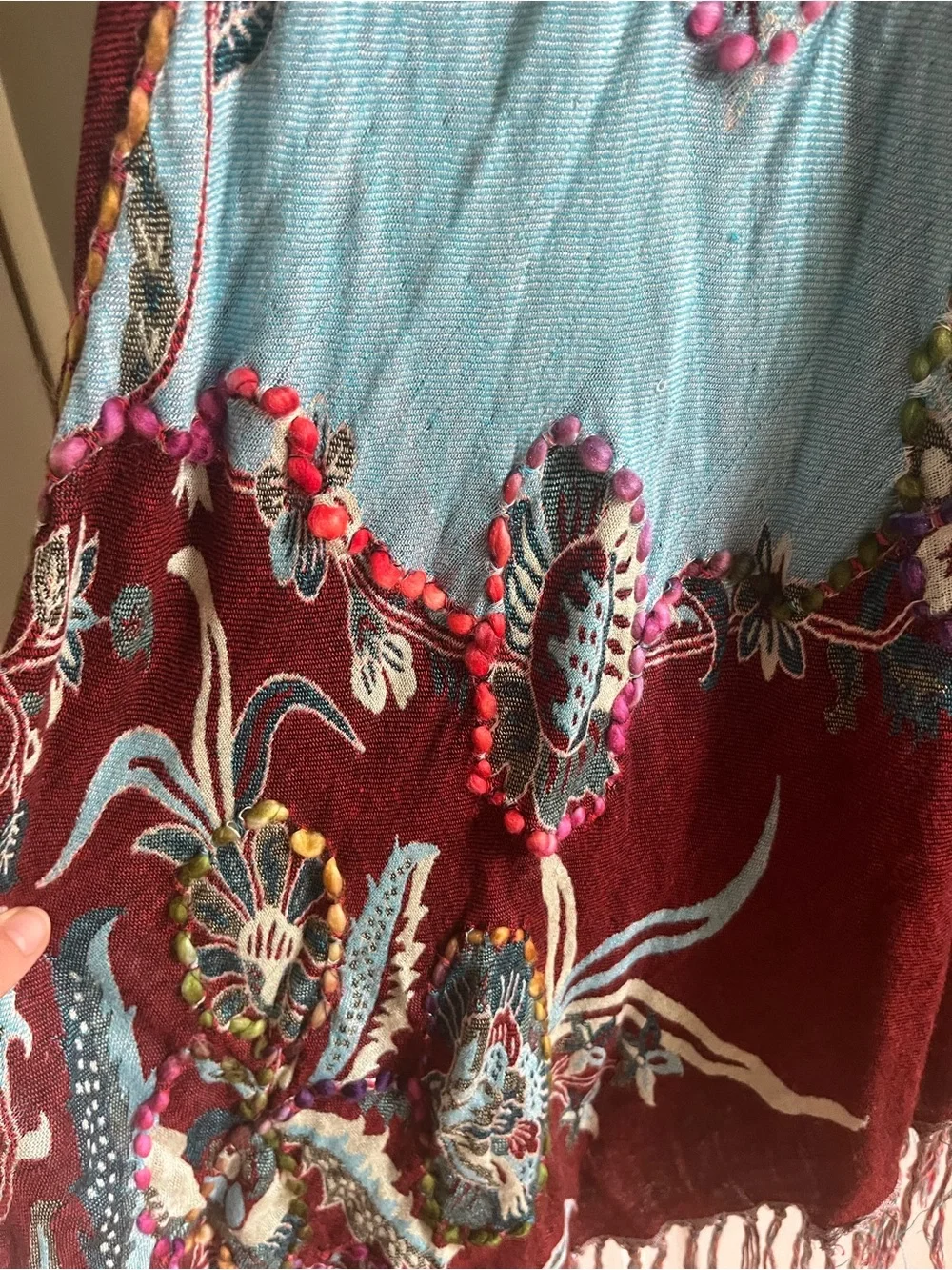 Raj Multicolor Floral Fringe Vest - Burgundy, Teal, Cream